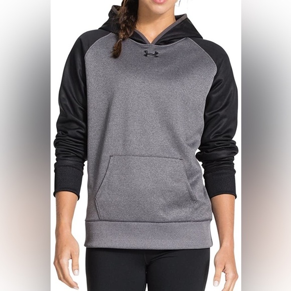 Under Armour Womens Storm Hoodie Size M Loose Fit Colorblock Gray Black Pullover - Picture 1 of 11